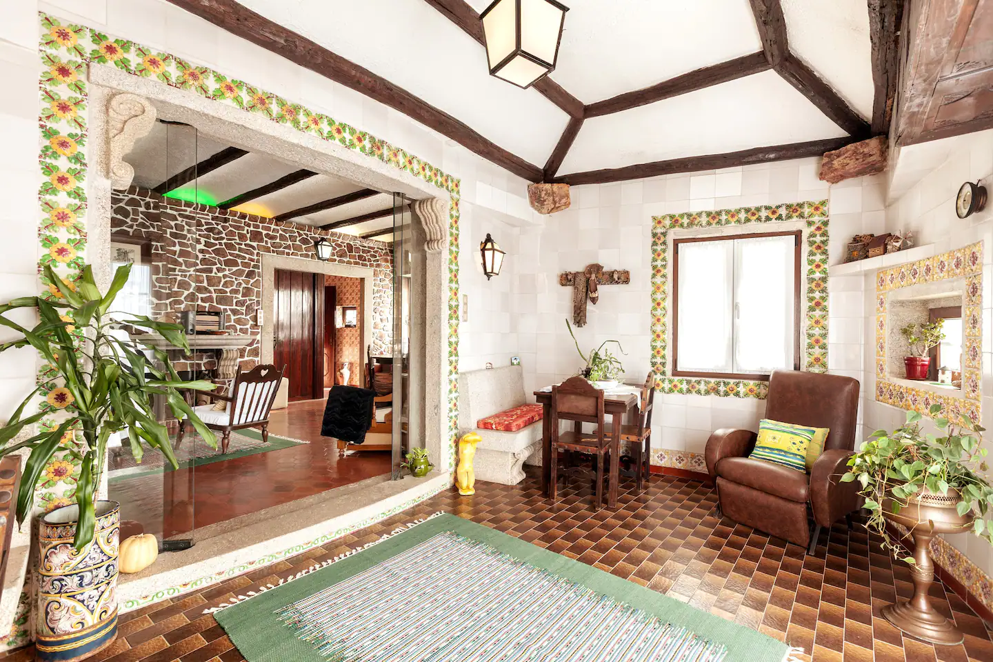 Bright sitting room with traditional hand-painted tiles